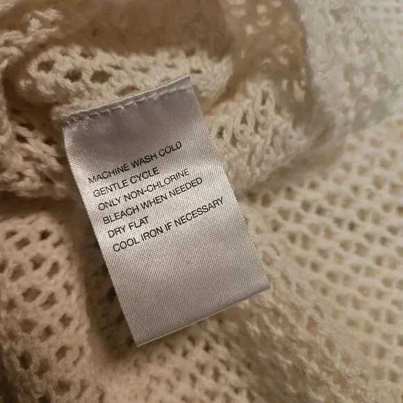 Sag Harbor L Crochet Knit Cardigan Scalloped Trim Cream Ivory Cottagecore Boho - Picture 11 of 11